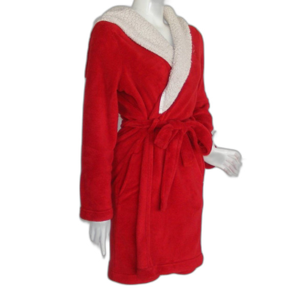 VICTORIA'S SECRET Plush Robe, XS/S, Red, Sherpa lined hood, Sash - Picture 3 of 13